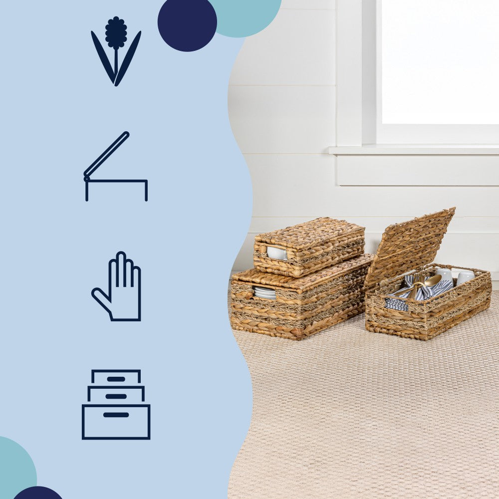 Cedar Classic Farmhouse Handwoven Hyacinth Storage Baskets with Handles and Lids