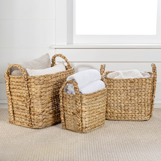 Granite Farmhouse Classic Handwoven Hyacinth Rectangle Storage Floor Baskets with Handles