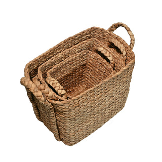 Granite Farmhouse Classic Handwoven Hyacinth Rectangle Storage Floor Baskets with Handles