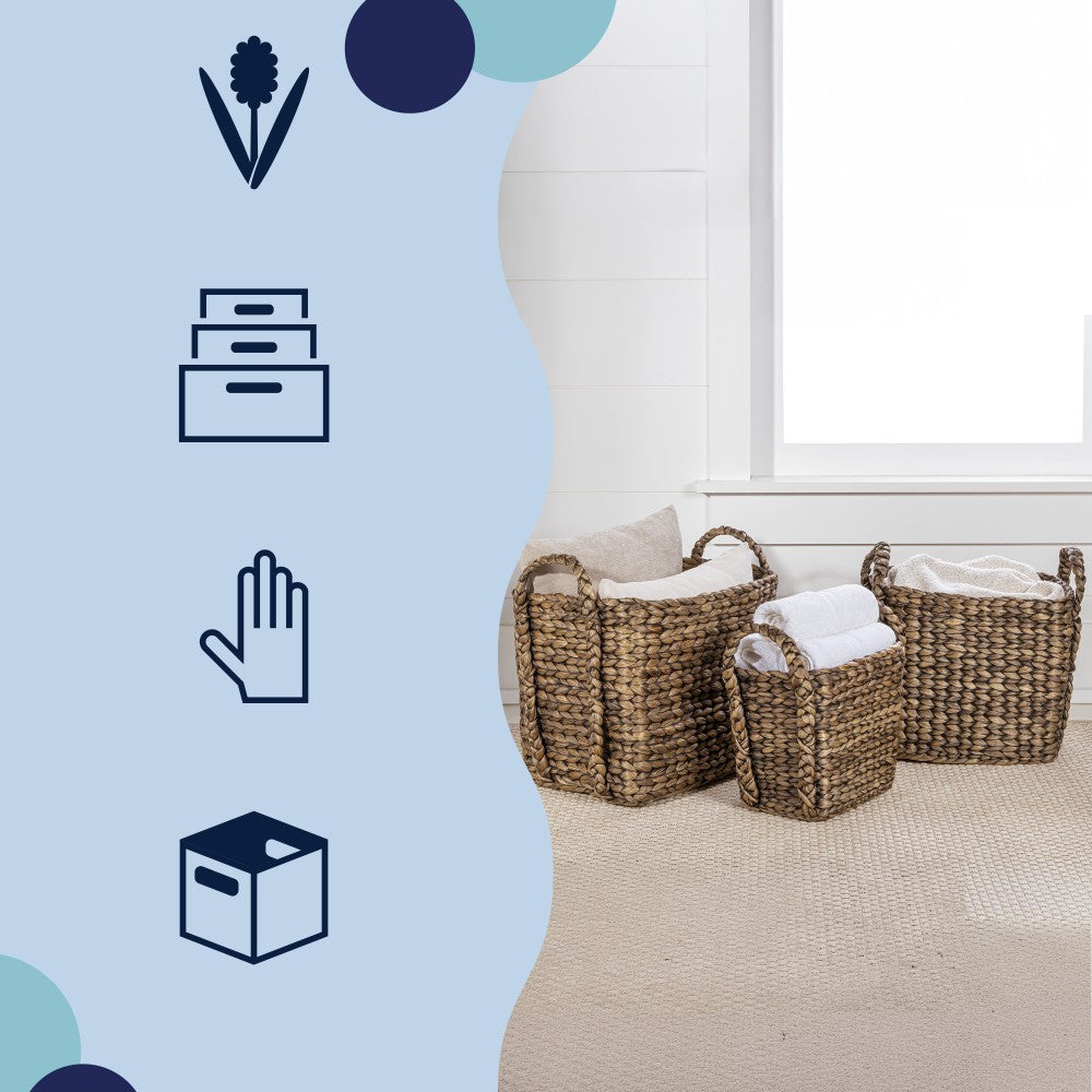 Granite Farmhouse Classic Handwoven Hyacinth Rectangle Storage Floor Baskets with Handles