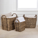 Granite Farmhouse Classic Handwoven Hyacinth Rectangle Storage Floor Baskets with Handles