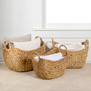 Dune Farmhouse Classic Handwoven Hyacinth Storage Boat Baskets with Handles