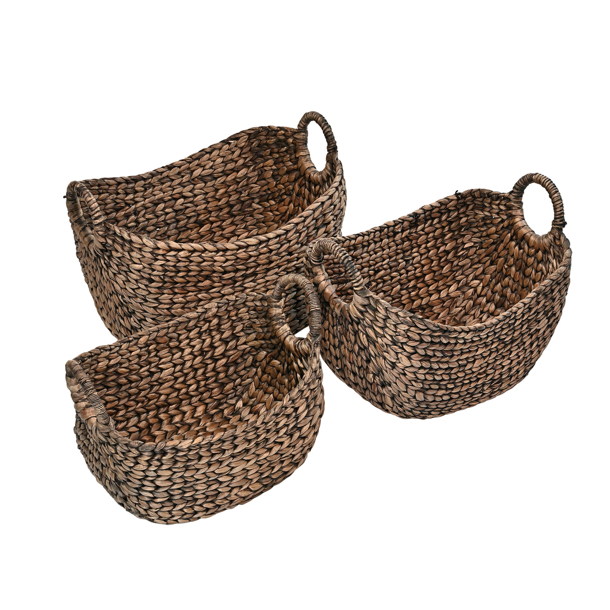 Dune Farmhouse Classic Handwoven Hyacinth Storage Boat Baskets with Handles