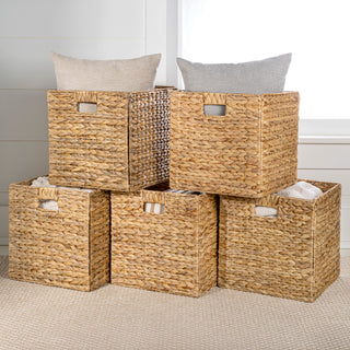 Fern Classic Farmhouse Handwoven Hyacinth Collapsible Storage Cube Baskets with Handles