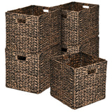 Fern Classic Farmhouse Handwoven Hyacinth Collapsible Storage Cube Baskets with Handles