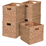 Fern Classic Farmhouse Handwoven Hyacinth Collapsible Storage Cube Baskets with Handles