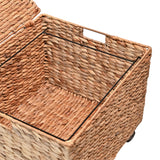Snow 18.11" Classic Farmhouse Handwoven Hyacinth Rolling Filing Basket with Lid and 360 Degree Lockable Wheels