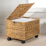Snow 18.11" Classic Farmhouse Handwoven Hyacinth Rolling Filing Basket with Lid and 360 Degree Lockable Wheels