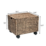 Snow 18.11" Classic Farmhouse Handwoven Hyacinth Rolling Filing Basket with Lid and 360 Degree Lockable Wheels