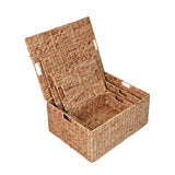 Ram Classic Farmhouse Woven Hyacinth Rectangular Storage Baskets with Lids and Handles