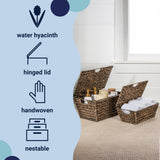 Blaze Classic Farmhouse Woven Hyacinth Rectangular Storage Baskets with Lids and Handles