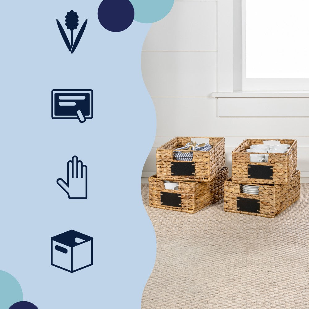 Ginger 12" Classic Farmhouse Handwoven Hyacinth Pantry Baskets with Chalkboard Labels and Handles