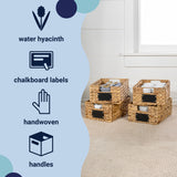 Ginger 12" Classic Farmhouse Handwoven Hyacinth Pantry Baskets with Chalkboard Labels and Handles