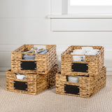 Ginger 12" Classic Farmhouse Handwoven Hyacinth Pantry Baskets with Chalkboard Labels and Handles