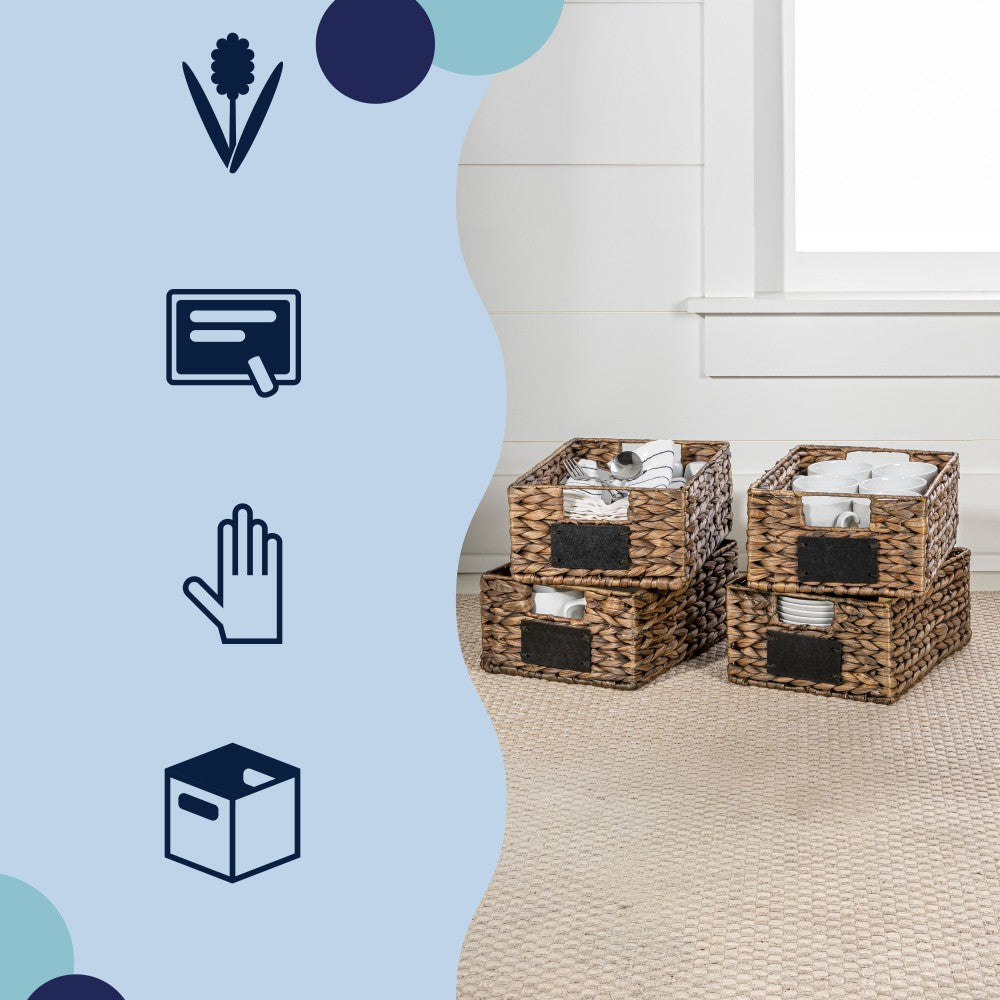 Ginger 12" Classic Farmhouse Handwoven Hyacinth Pantry Baskets with Chalkboard Labels and Handles