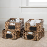 Ginger 12" Classic Farmhouse Handwoven Hyacinth Pantry Baskets with Chalkboard Labels and Handles