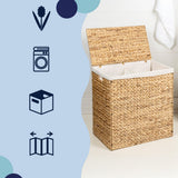 Deer 24" Classic Farmhouse Handwoven Hyacinth 2-Section Collapsible Laundry Hamper with Washable Liner