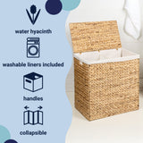 Deer 24" Classic Farmhouse Handwoven Hyacinth 2-Section Collapsible Laundry Hamper with Washable Liner