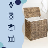 Deer 24" Classic Farmhouse Handwoven Hyacinth 2-Section Collapsible Laundry Hamper with Washable Liner