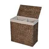 Deer 24" Classic Farmhouse Handwoven Hyacinth 2-Section Collapsible Laundry Hamper with Washable Liner