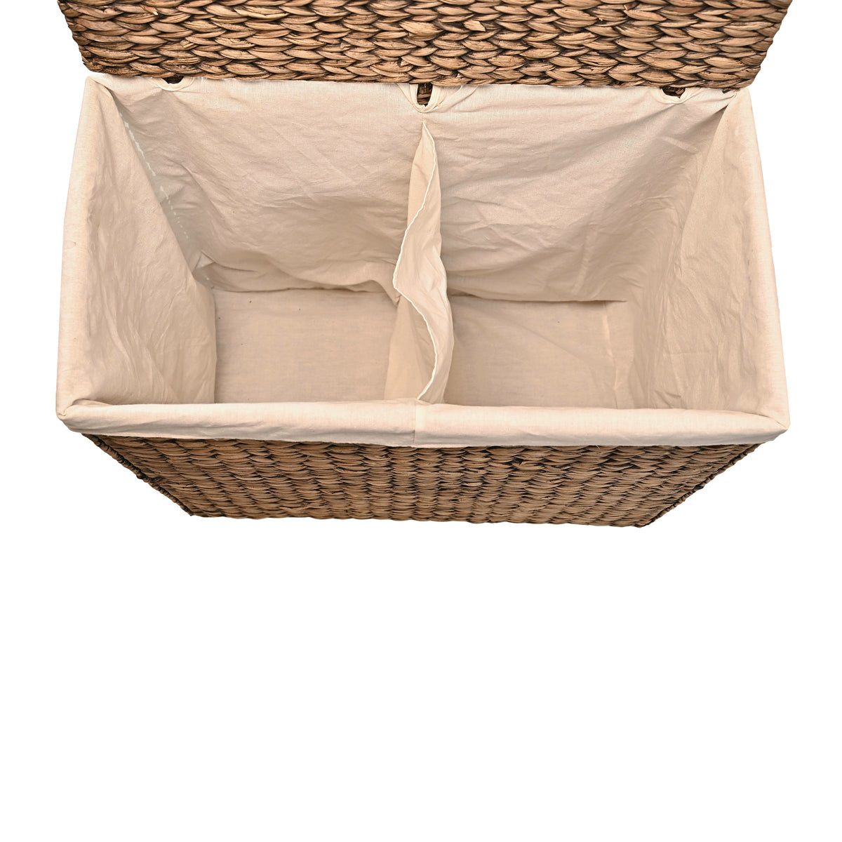 Deer 24" Classic Farmhouse Handwoven Hyacinth 2-Section Collapsible Laundry Hamper with Washable Liner