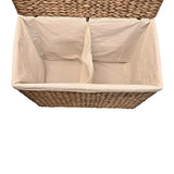 Deer 24" Classic Farmhouse Handwoven Hyacinth 2-Section Collapsible Laundry Hamper with Washable Liner