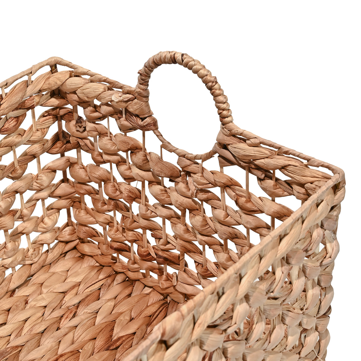 Quinn Bohemian Cottage Woven Hyacinth Rectangular Storage Baskets with Handles