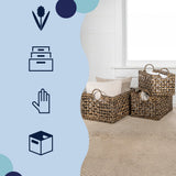 Quinn Bohemian Cottage Woven Hyacinth Rectangular Storage Baskets with Handles