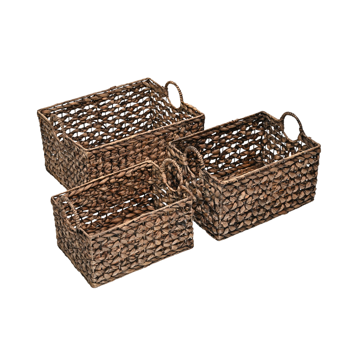 Quinn Bohemian Cottage Woven Hyacinth Rectangular Storage Baskets with Handles