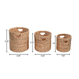 Ash Bohemian Cottage Handwoven Hyacinth Cylinder Nesting Baskets with Handles