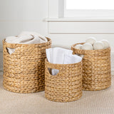Ash Bohemian Cottage Handwoven Hyacinth Cylinder Nesting Baskets with Handles
