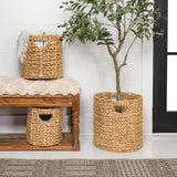 Ash Bohemian Cottage Handwoven Hyacinth Cylinder Nesting Baskets with Handles