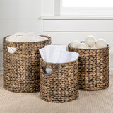 Ash Bohemian Cottage Handwoven Hyacinth Cylinder Nesting Baskets with Handles