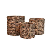 Ash Bohemian Cottage Handwoven Hyacinth Cylinder Nesting Baskets with Handles