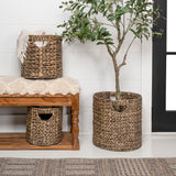 Ash Bohemian Cottage Handwoven Hyacinth Cylinder Nesting Baskets with Handles