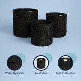 Ash Bohemian Cottage Handwoven Hyacinth Cylinder Nesting Baskets with Handles