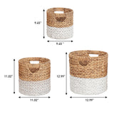 Ash Bohemian Cottage Handwoven Hyacinth Cylinder Nesting Baskets with Handles