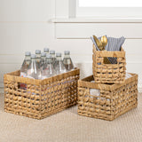 Sterling Bohemian Cottage Handwoven Hyacinth Rectangular Nesting Baskets with Handles