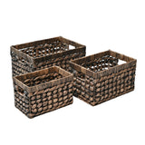 Sterling Bohemian Cottage Handwoven Hyacinth Rectangular Nesting Baskets with Handles