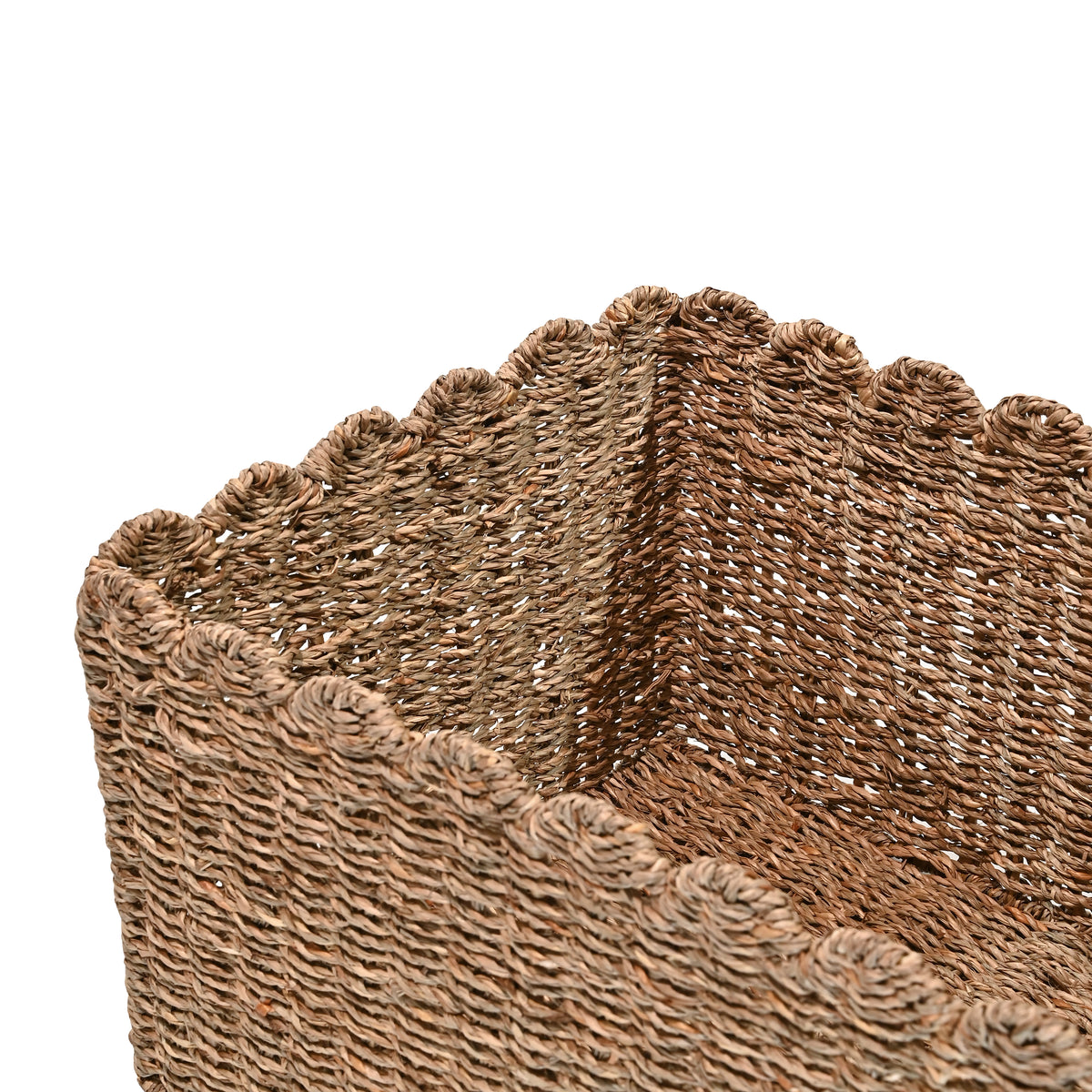 Haven Coastal Cottage Seagrass Scalloped Rectangular Organizing Storage Baskets