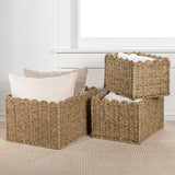 Haven Coastal Cottage Seagrass Scalloped Rectangular Organizing Storage Baskets