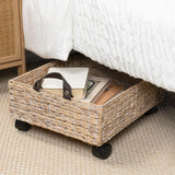 Adaline 18.11" Classic Farmhouse Handwoven Hyacinth Rectangular Underbed Storage Bin with Wheels and Handles
