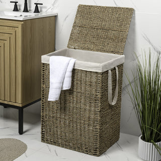 Sylven Coastal Bohemian Handwoven Seagrass Laundry Hamper 85L (22.5 Gallon) with Lid and Removable Liner