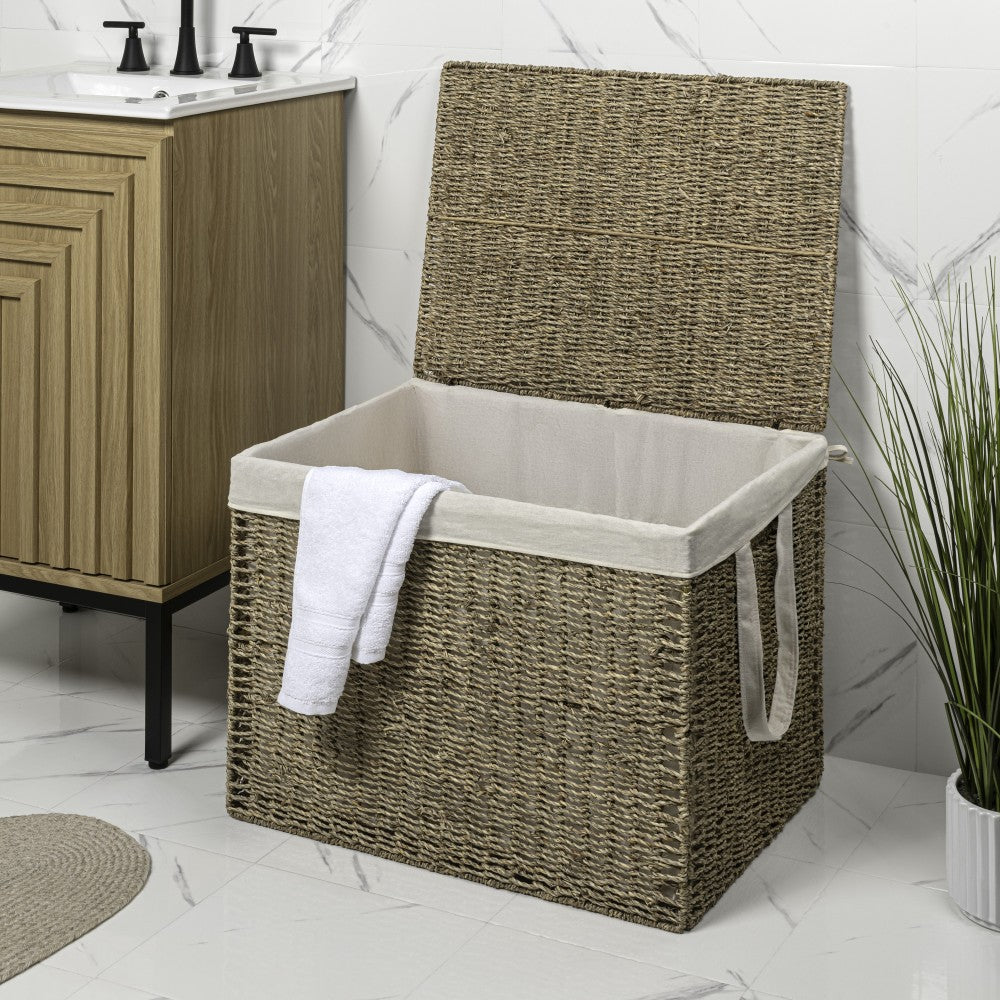 Sylven Coastal Bohemian Handwoven Seagrass Laundry Hamper 85L (22.5 Gallon) with Lid and Removable Liner
