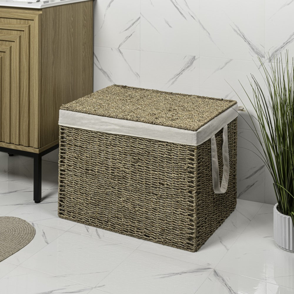 Sylven Coastal Bohemian Handwoven Seagrass Laundry Hamper 85L (22.5 Gallon) with Lid and Removable Liner