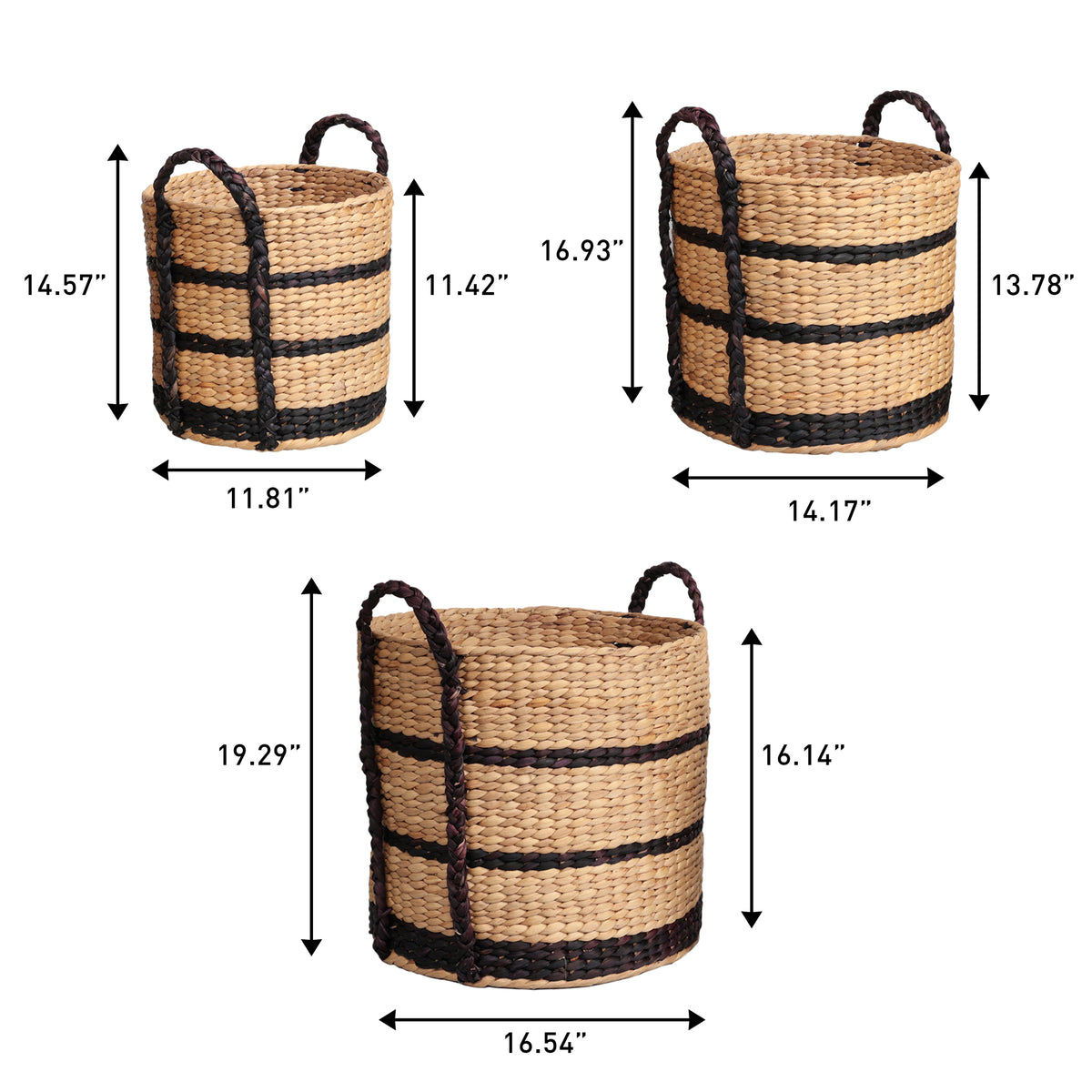 Nordleaf Rustic Cottage Stripe Handwoven Water Hyacinth Nesting Storage Baskets with Handles