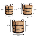 Nordleaf Rustic Cottage Stripe Handwoven Water Hyacinth Nesting Storage Baskets with Handles