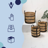 Nordleaf Rustic Cottage Stripe Handwoven Water Hyacinth Nesting Storage Baskets with Handles