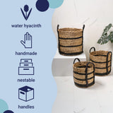 Nordleaf Rustic Cottage Stripe Handwoven Water Hyacinth Nesting Storage Baskets with Handles