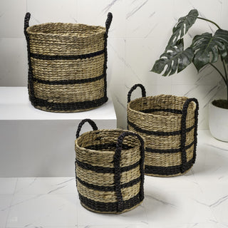 Nordleaf Rustic Cottage Stripe Handwoven Water Hyacinth Nesting Storage Baskets with Handles